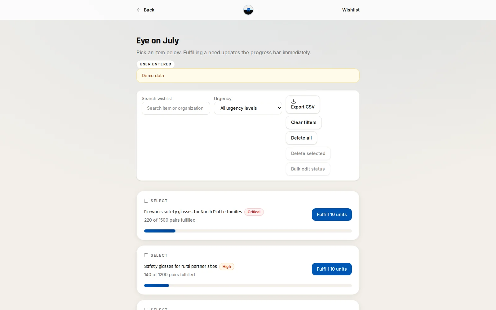 Impact Reach: Public wishlist with item urgency and fulfillment actions